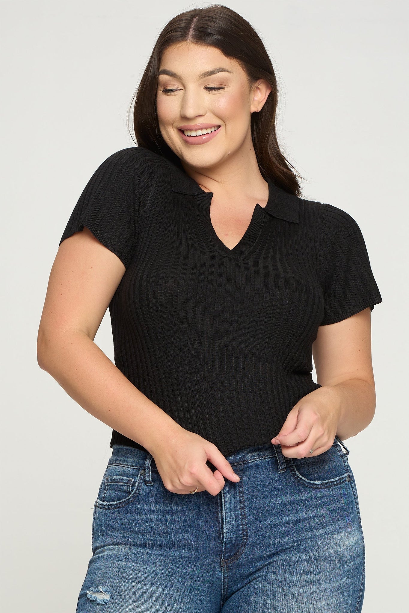 Short Sleeve Ribbed Top Black