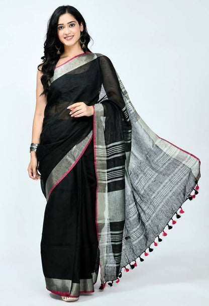 Mominos Fashion Moeza Pure Linen Black Saree Default Title