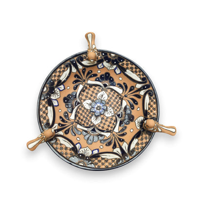 Terracotta Talavera Bird Bath | Black & Blue Hand-Painted Design