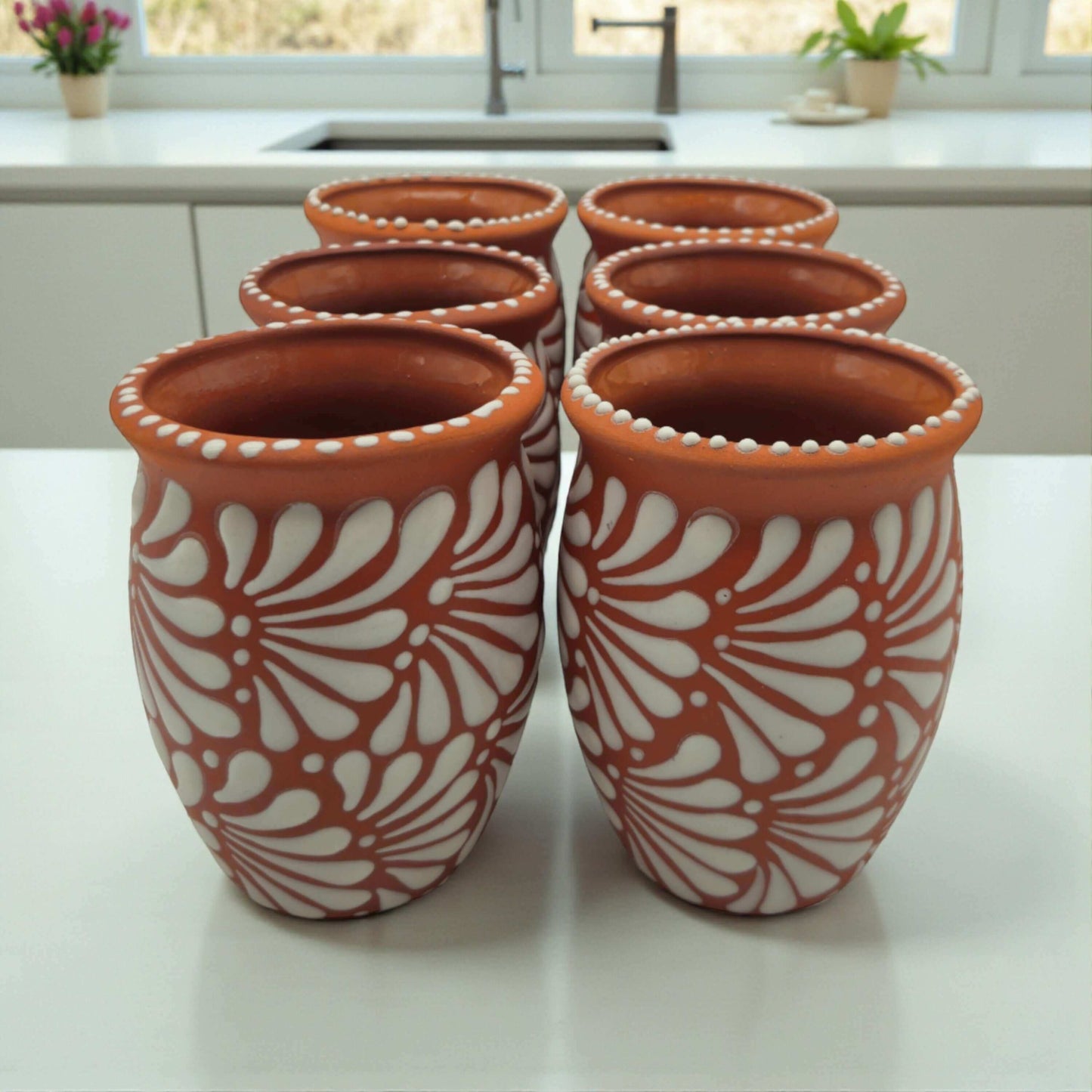 Terracotta Relief Cantarito | Handmade Mexican Pottery Cup Set of 50
