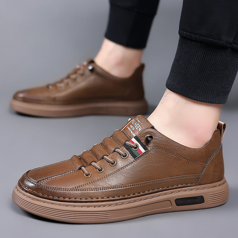 Trendy and versatile men's casual shoes, board shoes, leather soft soled breathable leather shoes Brown