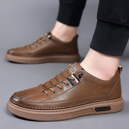 Trendy and versatile men's casual shoes, board shoes, leather soft soled breathable leather shoes Brown