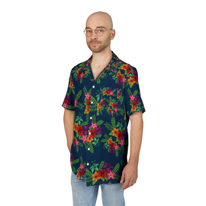 All Over Print Vibrant Tropical Hawaiian Button-Down Shirt, Summer Fashion Shirt, Vacation Wear, Luau Party Outfit, Unisex Floral Shirt, Beach Casual Top