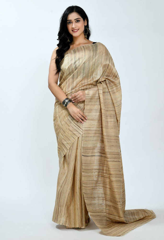 Mominos Fashion Moeza Pure Ghichcha Silk Tussar Golden Color Saree Default Title
