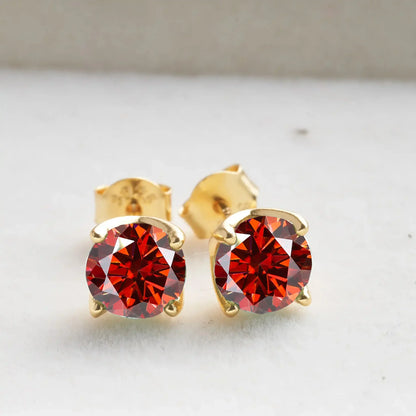 VVS D Moissanite Stud Earrings 925 Sterling Silver 18K Gold Plated Wedding red