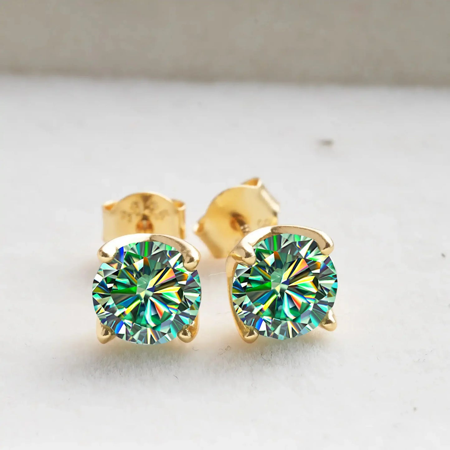 VVS D Moissanite Stud Earrings 925 Sterling Silver 18K Gold Plated Wedding blue green