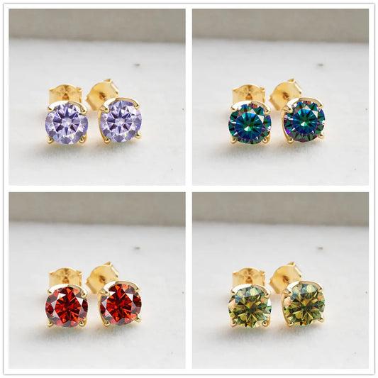 VVS D Moissanite Stud Earrings 925 Sterling Silver 18K Gold Plated Wedding