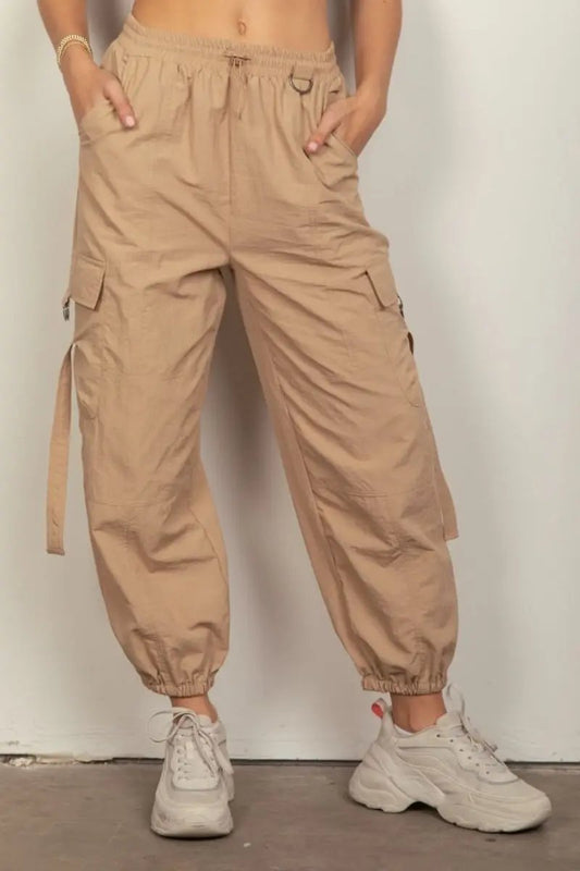 Trendsi Y2K Cargo Pants Women's Streetwear Elastic Waist Wide Leg Trousers Taupe