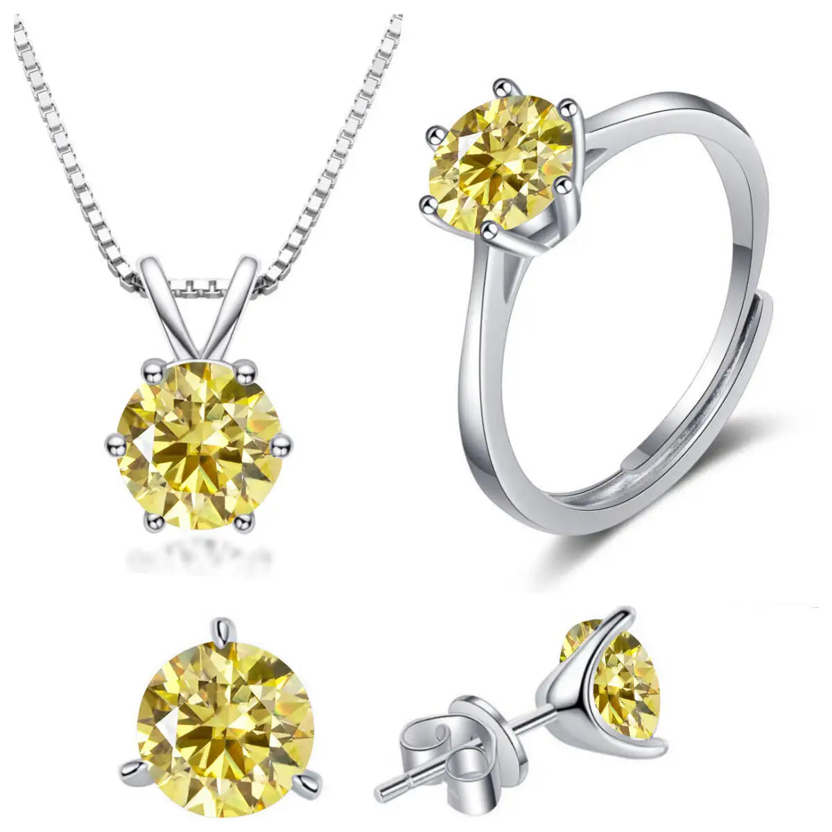 925 Sterling Silver 1ctx4 D Moissanite Necklace Earrings Set Bridal Jewelry lemon yellow resizable